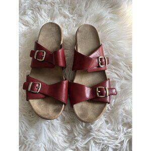 Dansko‎ Women's Leeann Leather Red Slide Buckle Sandals Size 9.5 Bohemian